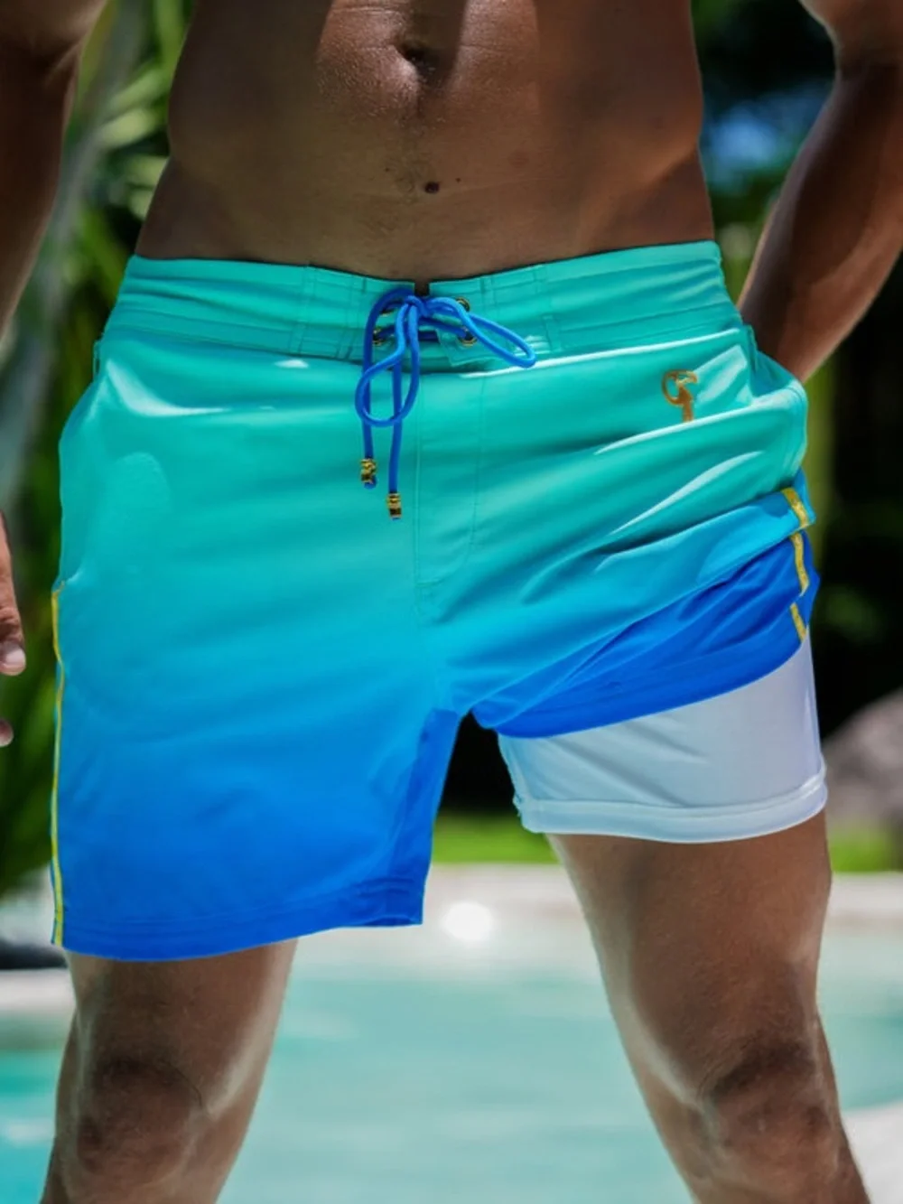 Tucann Swim Trunks Mens Large Faded Ocean Blue Lined Board Shorts 5
